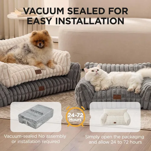 Vista 7 de Joydeco Cat Couch for Pets, 30 inch Plush Pet Sofa, Cat Bed for Indoor Cats with Removable Washable Cover, Supportive Pet Sofa, Cream Blanco crema