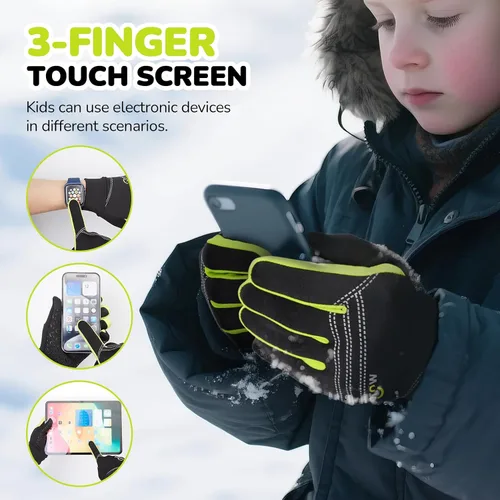 Vista 3 de Guantes de ciclismo cálidos de invierno para niños, guantes para pantalla táctil para clima frío para niños, montar en bicicleta y fútbol con agarre