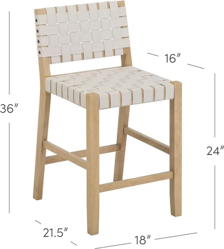 Vista 10 de Nathan James Cohen Mid-Century Modern - Taburete de bar de madera de 29 pulgadas, taburete tapizado de piel sintética con marco de madera maciza