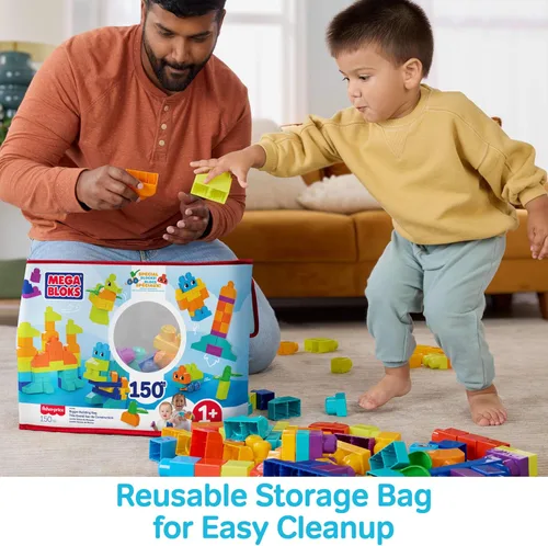 Vista 5 de MEGA BLOKS First Builders - Juego de juguetes de bloques para niños pequeños, bolsa de construcción más grande con 150 piezas y almacenamiento