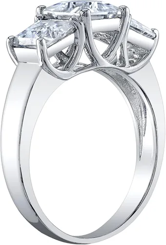 Vista 5 de Peora Anillo de compromiso y alianza de boda de 3 piedras de moissanita de 2.75 quilates para mujer, plata de ley 925, color D-E, claridad VVS
