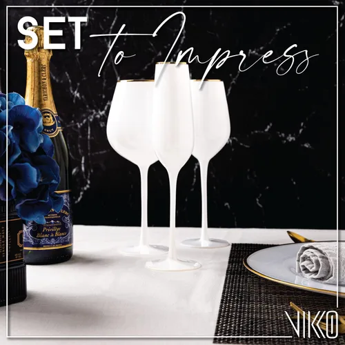 Vista 4 de Vikko Copas de champán con borde dorado, 8.5 onzas, elegante copa de champán blanco tostado, copas de champán, juego de 4 elegantes copas de vino