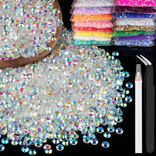 Vista 31 de 5000 piezas de 2mm de strass de resina a granel, strass de gel negros con parte posterior plana y redonda para embellecer sin termoadhesión, gemas