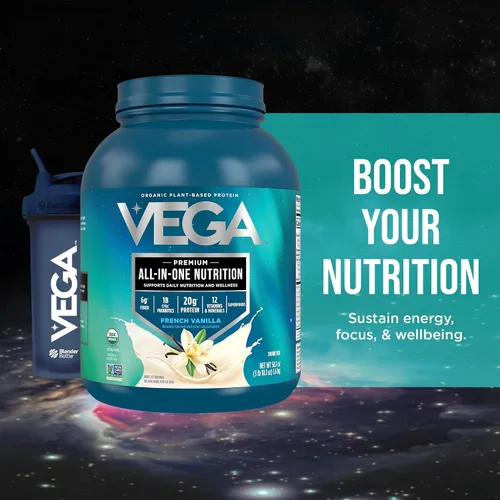 Vista 11 de Vega Todo en Uno Nutrición Orgánica - 20 g de proteína de guisante a base de plantas, vainilla francesa, 43 porciones, vitaminas A y C, probióticos
