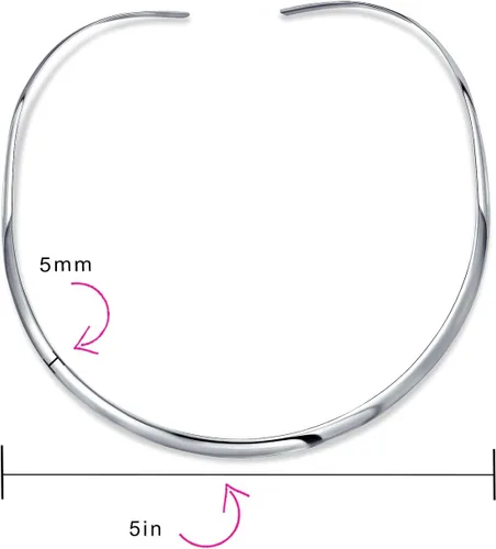 Vista 3 de Bling Jewelry Gargantilla plana simple básica delgada y deslizante, collar abierto contorneado para mujer, plata de ley 925, colgante de 2, 3, 0.157