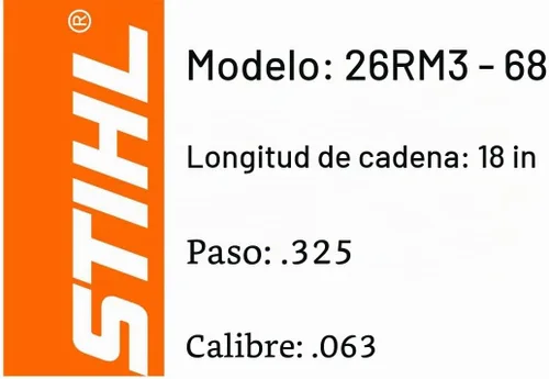 Vista 2 de Stihl 2 Pack 26RM3 68 Eslabones Motrices Cadena para Motosierra Rapid Micro 18" Paso de.325 Calibre de.063 para MS 250