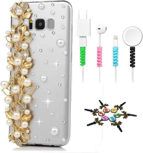 Vista 16 de Sparkle Funda compatible con Samsung Galaxy J2 Prime – Elegante funda 3D hecha a mano con diseño floral de mariposas y flores con protector de cable
