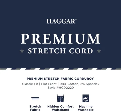 Vista 5 de Haggar Men's Corduroy Expandable Waist Classic & Straight Fit Flat Front Pant