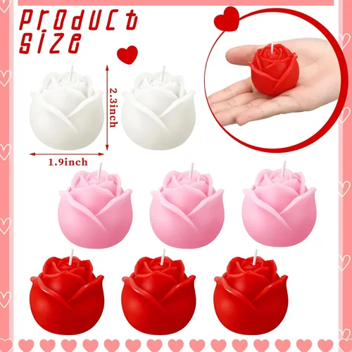Vista 2 de Funnymoom 8 velas de San Valentín con forma de rosa, velas aromáticas de aromaterapia en forma de rosa para San Valentín, despedida de soltera