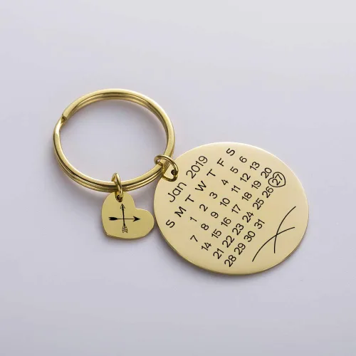 Vista 2 de Llavero personalizado del calendario, llavero personalizado de la foto con la fecha del aniversario