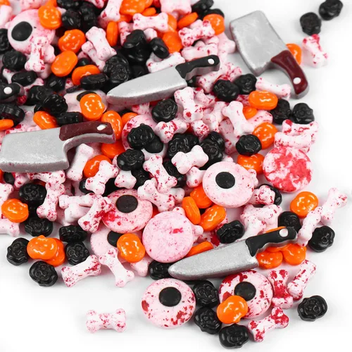 Vista 6 de Gránulos de Halloween para Decoraciones de Pasteles 4.2oz, Dulces Comestibles de Globos Oculares Sangrientos, Cuchillo, Huesos de Perro Sangrientos