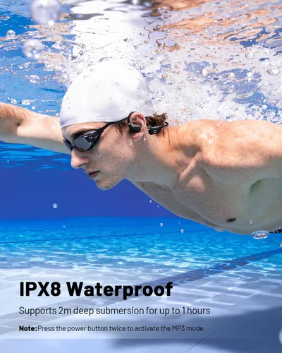Vista 3 de PSIER Auriculares de conducción ósea con doble controlador, IPX8 impermeables para natación, conducción de aire, auriculares abiertos, modo MP3