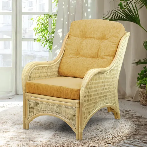 Vista 18 de Jam Lounge Living Accent - Sillón de mimbre de ratán natural, diseño hecho a mano con cojín marrón claro, colonial