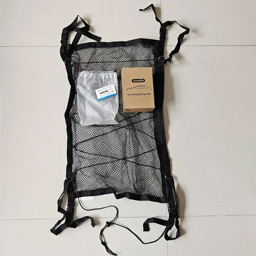 Vista 6 de Red de carga de techo para automóvil, 31 x 21 pulgadas, ajustable de malla de doble capa, organizador de techo para SUV, accesorios Van Life