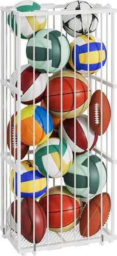 Vista 9 de Garage Ball Storage, Wall-Mounted & Floor Ball Holder with Elastic Rope, Sports Equipment Organize Ball Rack for Basketball, Soccer, Volleyball