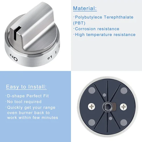 Vista 3 de WB03X24818 - Perillas de estufa de gas con aspecto de acero inoxidable, pomos de control de quemador de cocina de plástico, compatibles con perilla