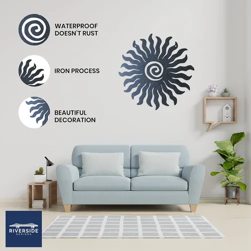 Vista 2 de Riverside Designs Sunburst - Arte de pared de metal para decoración al aire libre, resistente e impermeable, fabricado en Estados Unidos