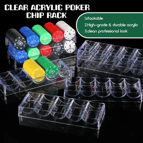 Vista 4 de Yulejo 10/15/20 Pieces Poker Chip Holder Poker Chip Trays Acrylic Rack Chips Holder Accessories for Casino Game, Each Holds 100 Chips