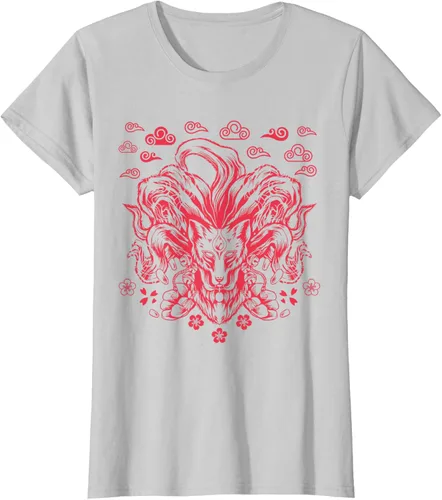 Vista 17 de Camiseta de anime japonés Nine Tails Fox Kitsune, Negro