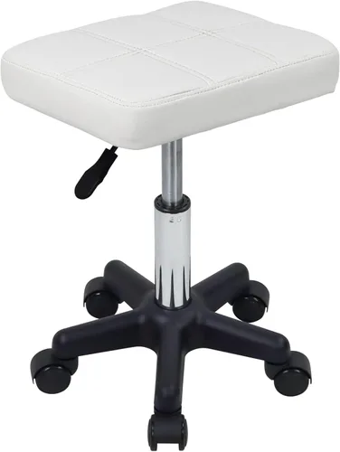 Vista 9 de FURWOO Taburete giratorio rectangular con ruedas, altura ajustable, silla giratoria para spa, salón de masaje, color negro