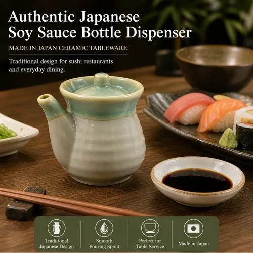 Vista 3 de Dispensador de botellas de salsa de soja japonesa, 1 paquete, olla de cerámica Shoyu con tapa, servidor de salsa de soja tradicional estilo Tenmoku
