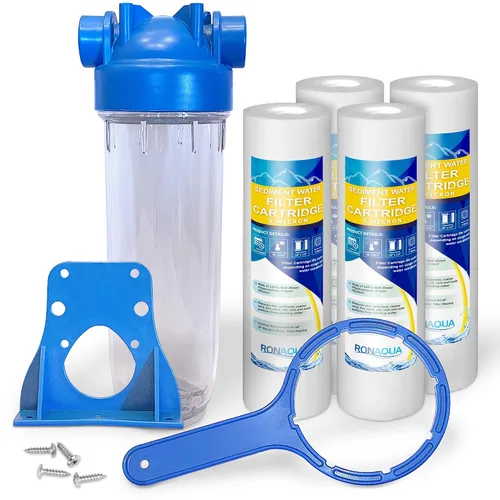 Vista 12 de Sistema de filtro de agua para toda la casa de diseño europeo transparente estándar de 10 pulgadas con válvula de alivio de presión, puerto de latón