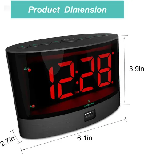 Vista 6 de ANJANK Reloj despertador extra fuerte para durmientes pesados, agitador de cama inalámbrico, alarma dual vibratoria, sordos y con discapacidad