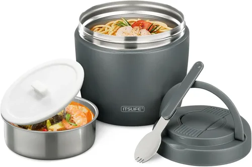 Vista 18 de Termo de sopa para comida caliente, contenedor de almuerzo aislado de acero inoxidable de 32 onzas, termo de boca ancha para sopa y alimentos, Negro