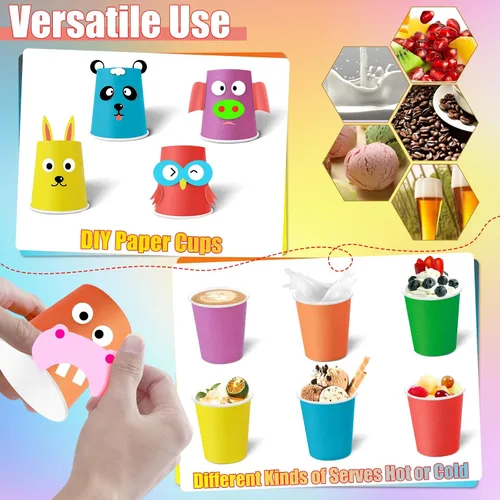 Vista 10 de KesaPlan 60 vasos de papel desechables de 9 onzas, vasos de plástico para fiestas, vasos de papel arcoíris, 6 colores para bebidas frías calientes