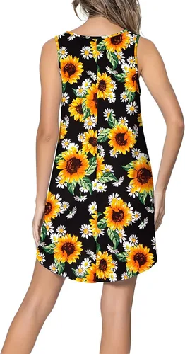 Vista 2 de hathne Vestido de playa de verano para mujer, con bolsillo, estampado floral, vestido corto