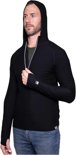 Vista 11 de MERIWOOL Sudadera con capucha para hombre, ligera, de lana merina, manga larga, térmica Verde militar