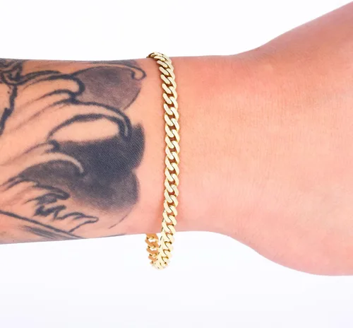 Vista 5 de Nuragold Pulsera de eslabones cubanos Miami de oro amarillo real de 10 quilates, 0.197 in, joyería italiana para hombres y mujeres