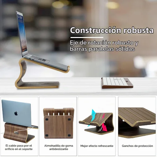 Vista 2 de SAMDI Soporte de madera para computadora de escritorio, soporte para laptop, soporte de computadora de refrigeración de madera, adecuado