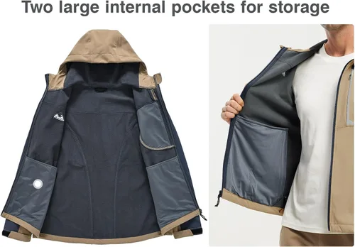 Vista 5 de Rdruko Chaqueta Softshell para hombre, con cremallera completa, impermeable, senderismo, escalada, con capucha