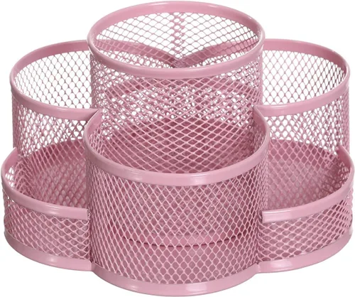 Vista 10 de Caja giratoria de malla metálica 360 para lápices, artículos de papelería, suministros de oficina, organizador de brochas de maquillaje para el Negro