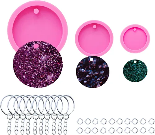 Vista 7 de 3 piezas de moldes de silicona de resina brillante con huella de pata para hacer llaveros DIY, molde de epoxi en forma de corazón con anillo