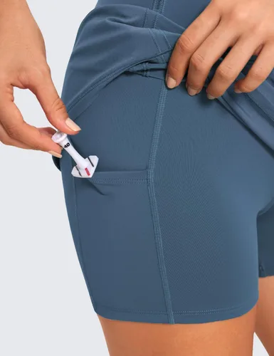 Vista 3 de CRZ YOGA Faldas de tenis de cintura alta para mujer con 3 bolsillos, faldas de golf, acampanadas, ligeras, bonitas, atléticas, casuales