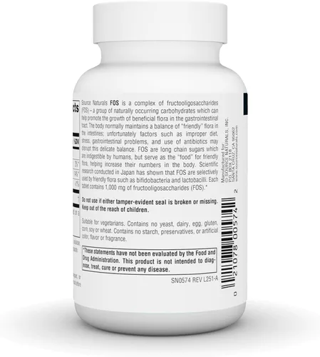 Vista 4 de Source Naturals FOS 1000 mg Fructooligosacáridos Potenciador Probiótico - 50 Tabletas