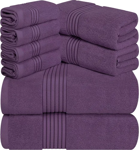 Vista 10 de Set de toallas Premium 700 GSM, 8 piezas; 2 toallas de baño, 2 toallas de mano y 4 paños, algodón, lavable a máquina, calidad de hotel, supersuave