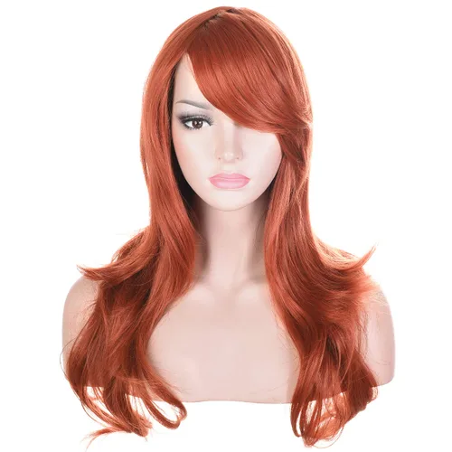 Vista 26 de Morvally - Peluca de cabello sintético lacio y ondulado con flequillo, 23 pulgadas de largo, resistente al calor, para Cosplay, disfraz de Halloween