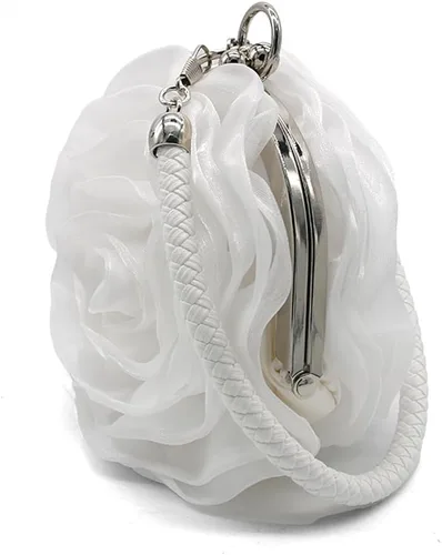Vista 3 de DEBIMY Bolso de noche en forma de rosa, bolso de mano de satén suave, bolso de mano floral para mujer, bolso de fiesta de boda