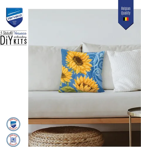 Vista 5 de Vervaco Kit de Cojín Punto de Cruz Girasoles Sobre Azul 16" x 16