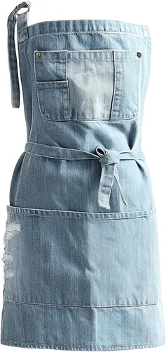 Vista 6 de Denim Apron With 5 Pockets for Kitchens,Hairstylist Aprons for Women Men,Adjustable Bib Jean Apron for Arts Cafe Work