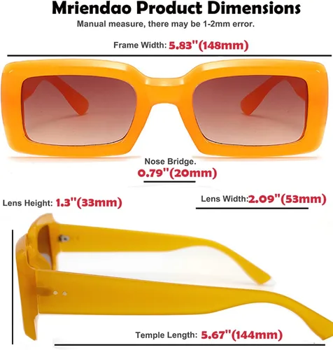 Vista 6 de Lentes de sol de moda para mujeres y hombres, lentes de sol de los años 90, marco rectangular azul, naranja, amarillo