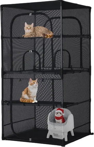 Vista 9 de Rockever Catio - Recinto para gatos al aire libre, jaula grande de 61.4 pulgadas para gatos con ventanilla, patio para gatos de 4 niveles, 6