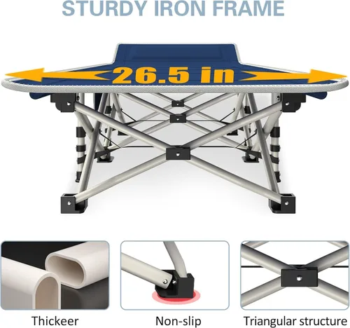 Vista 4 de Paquete de 2 catres de camping con colchón, catres cómodos para catres de dormir para adultos, cama plegable de doble capa Oxford, fácil