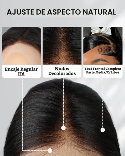 Vista 2 de MOONBAY Pelucas de cabello humano lacio con encaje frontal HD de 22 250 Color negro