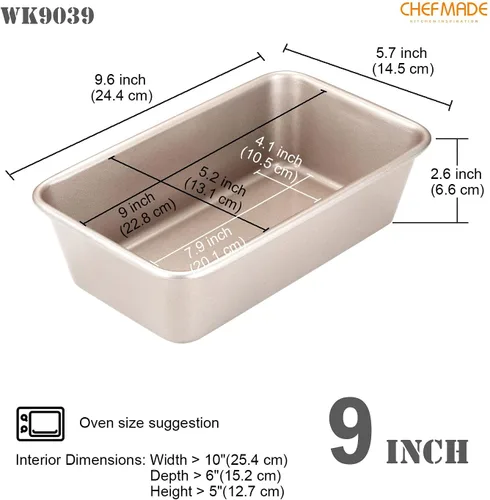 Vista 2 de CHEFMADE Molde rectangular para pan de 2 libras, antiadherente oblonga para pan y carne para hornear al horno (dorado champán)