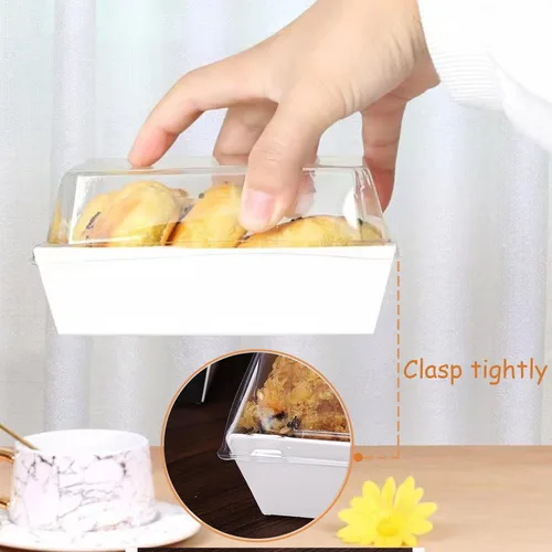 Vista 3 de RomanticBaking Paquete de 100 cajas de charcutería de 4 x 4 x 2.55 pulgadas con tapas transparentes, cajas de galletas, cajas de panadería, cajas
