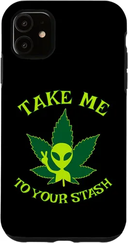 Vista 8 de iPhone 16 Alien Weed Leaf Stoner 420 Stash Fiction Pot Lovers Design Case
